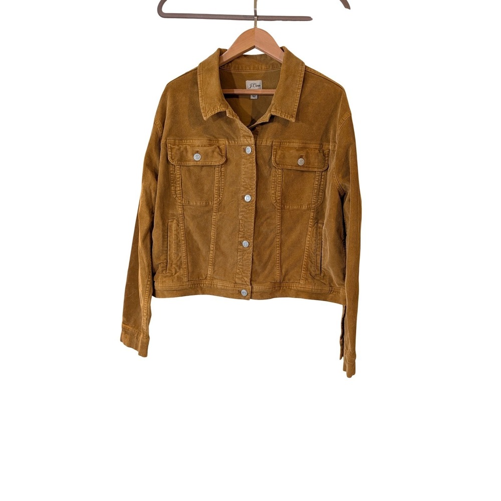 J.Crew Corduroy Trucker Jacket Womens Large Brown Tan Button Front Cropped L